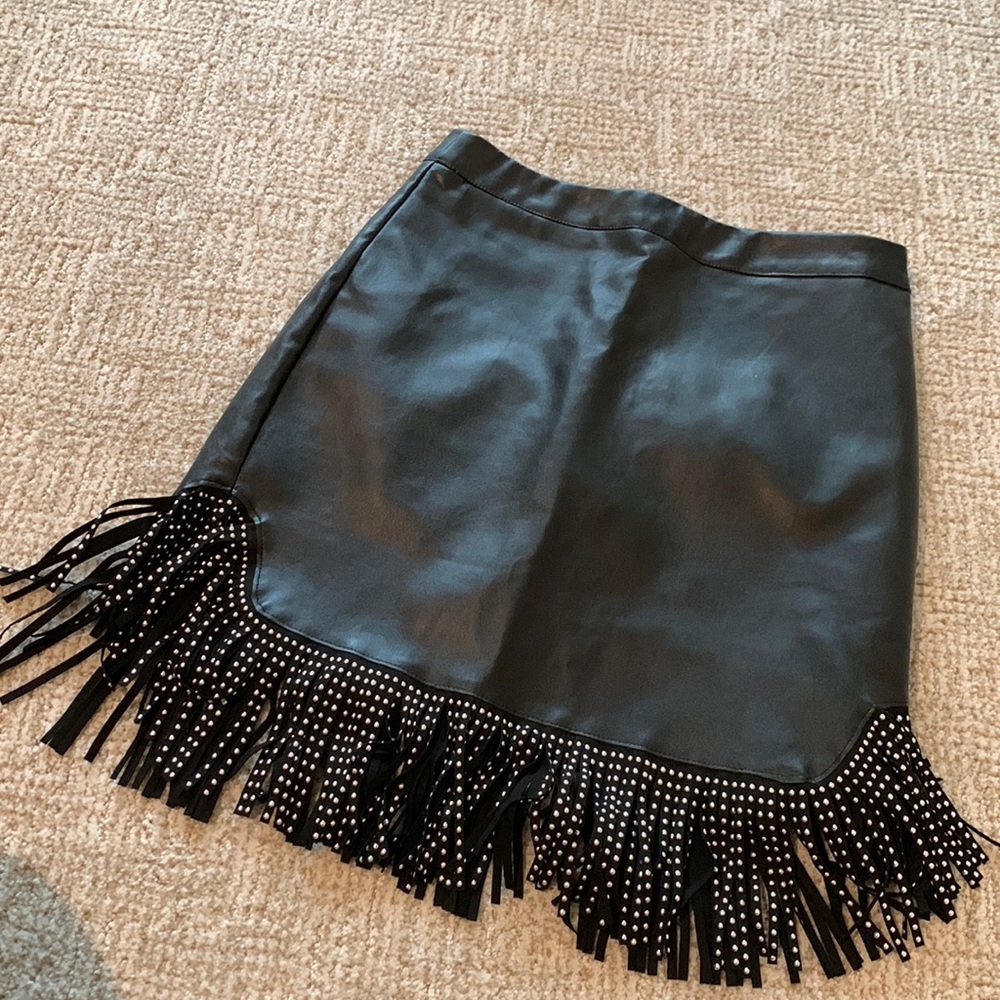 Nasty Gal Leather Fringe Skirt